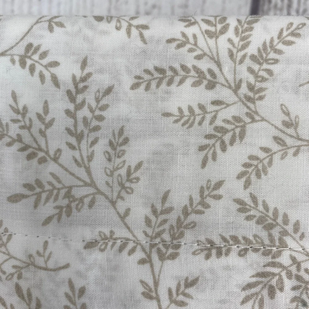 Martha Stewart Sheet Set Queen Sandcastle Tan White Cotton Botanical Vine 4pc